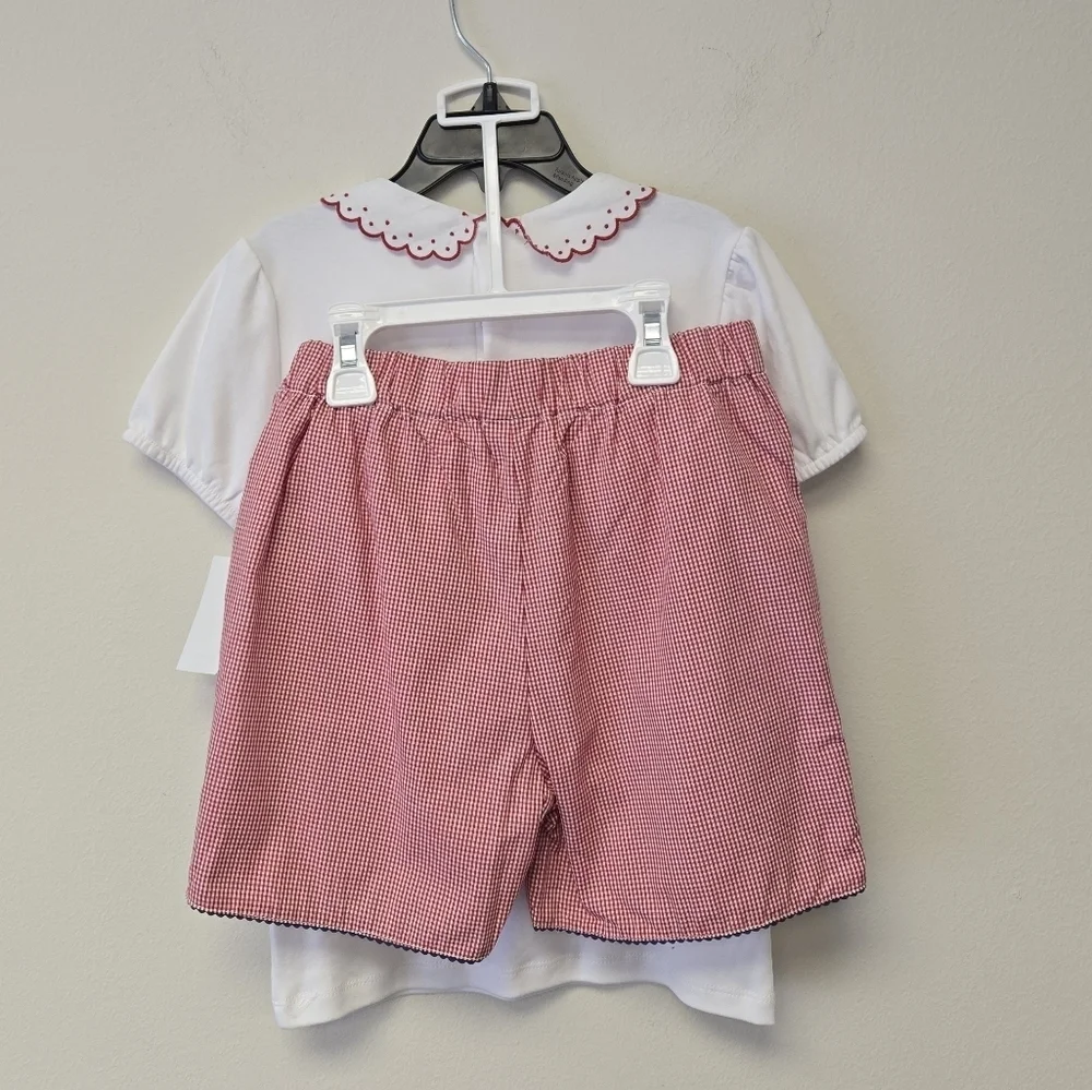 Edgehill Collection Peter Pan Collar Gingham Short Set Red 6